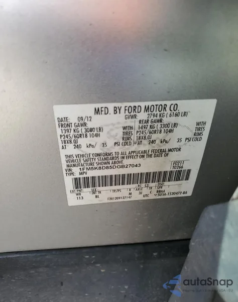 2013 Ford Explorer Xlt from USA, damaged, VIN 1FM5K8D85DGB27043